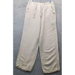 Cubavera Lounge Pants Womens Medium Tan Linen Blend Pockets Drawstring Wide Leg